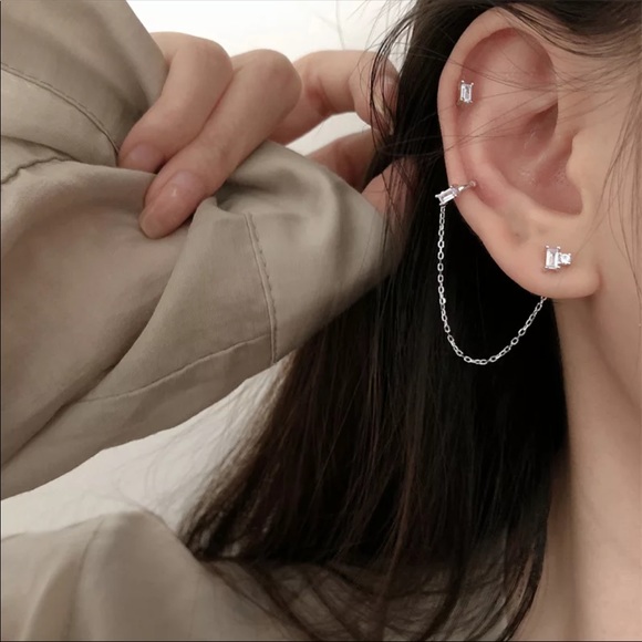 Jewelry - • Lorelei • Cz Earring Cuff Chain Stud